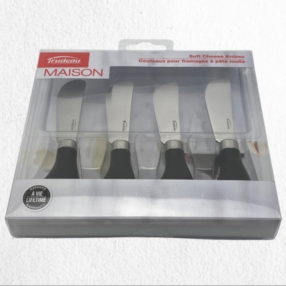 Trudeau Cheese Knife Set of 4 Stainless Steel Grip Handle NEW in package